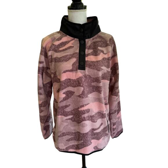 NWT Greater Good Camouflage Henley Fleece SZ M Pink Purple Black Pockets Cozy - Picture 1 of 7